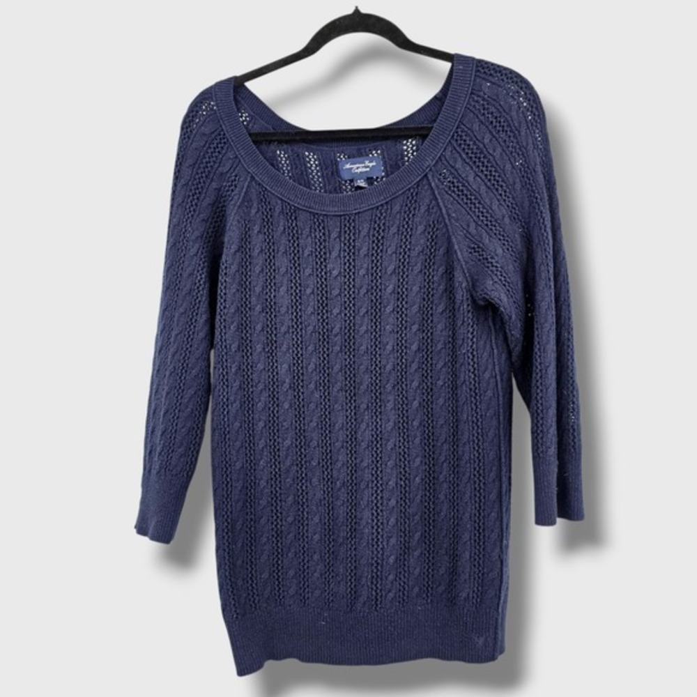 American Eagle Outfitters Vintage Y2k Navy Blue Cable Knit Sweater Size XL/TG